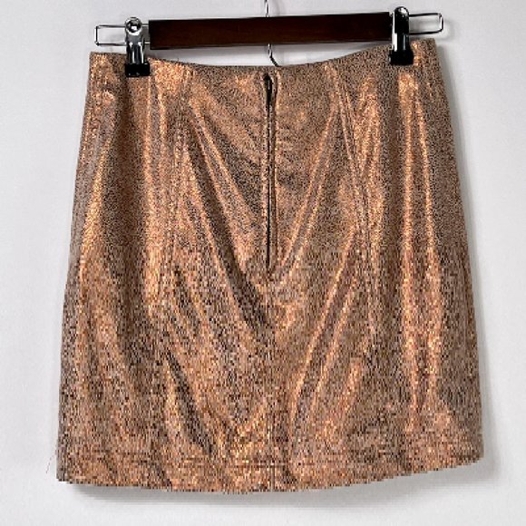 Free People Metallic Rose Gold Copper Glitter Faux Suede Zip Mini Skirt Size 0 - Picture 2 of 5